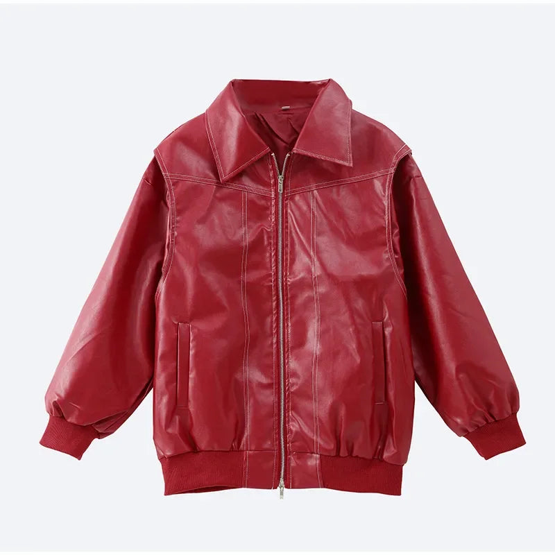 Solid Patchwork Cropped Coats Women Casual Lapel Long Sleeve Loose Zipper Pocket Short Jacket Fashion Autumn Lady Street Outwear
