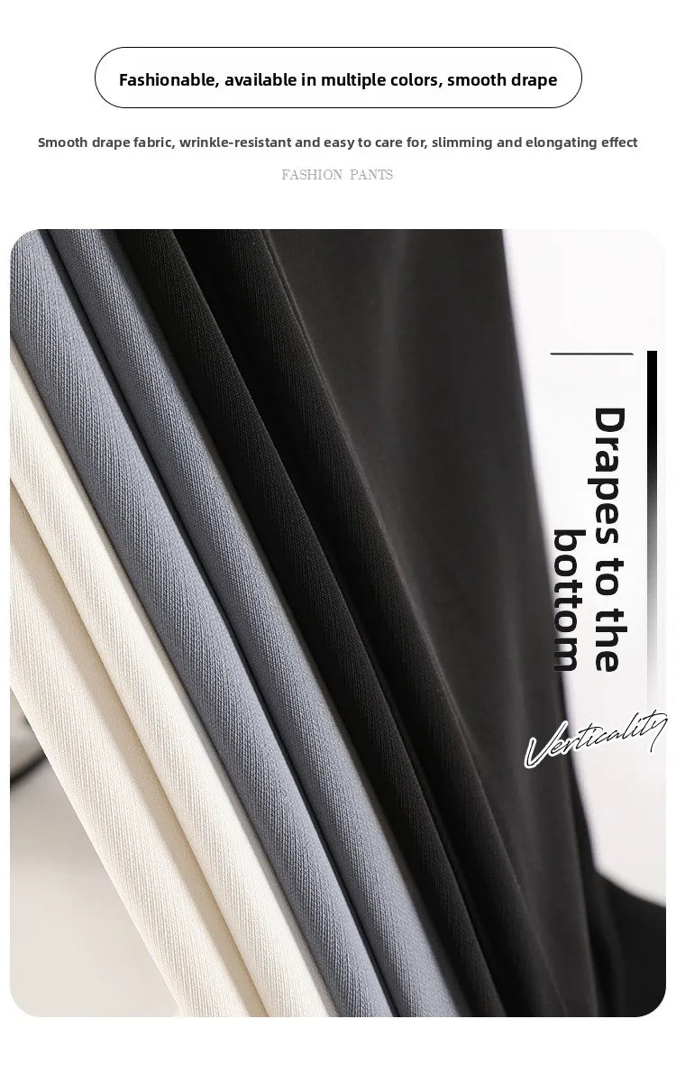 New Ice Silk Thin Straight Leg Suit Pants Women's Summer White Narrow Version XS1452025 High Waist Wide Leg Cotton Blend