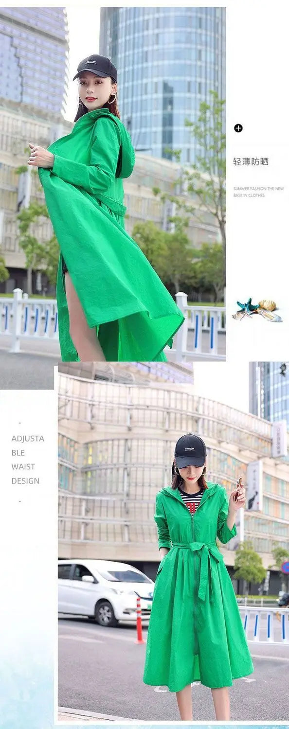 Women Clothing 2024 Women's Ultra-thin Windbreaker Mid-length Summer Sun Protection Clothes Coat Trend Korean Anti-UV Sun Cloak
