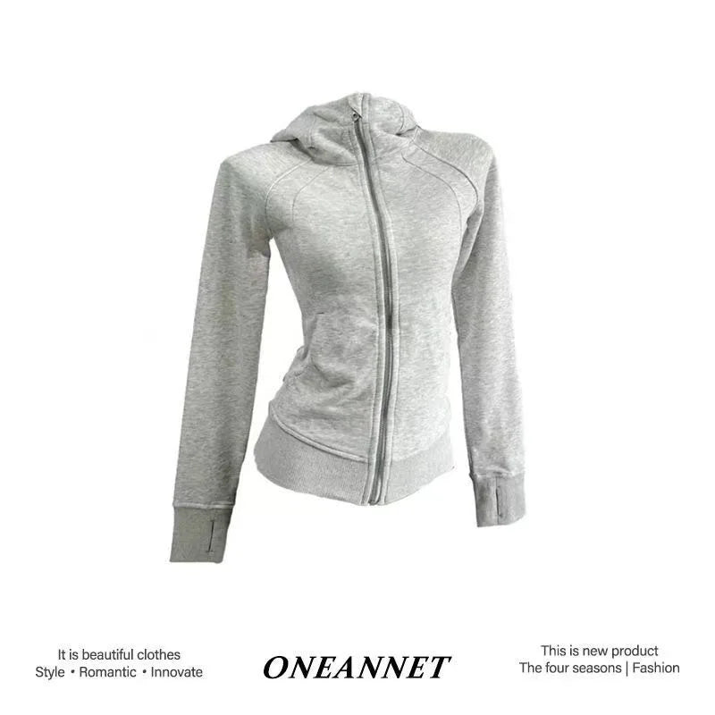 Slim Fit Hoodie Jacket Women's Spring Autumn Versatile Shoulder Length Waist Cinched Sporty Open Cardigan Hooded Top