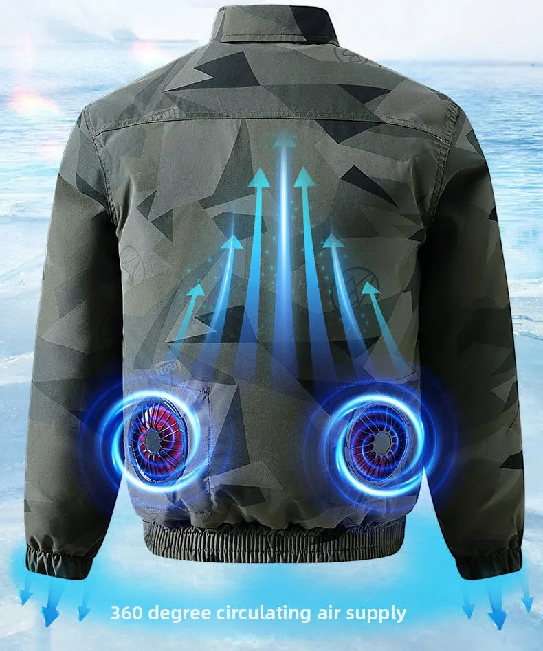 Summer Anti-Heat Cooling Camouflage Air Conditioning Workwear Thin Model Construction Site Electric Welding Wearable Fan Inst...