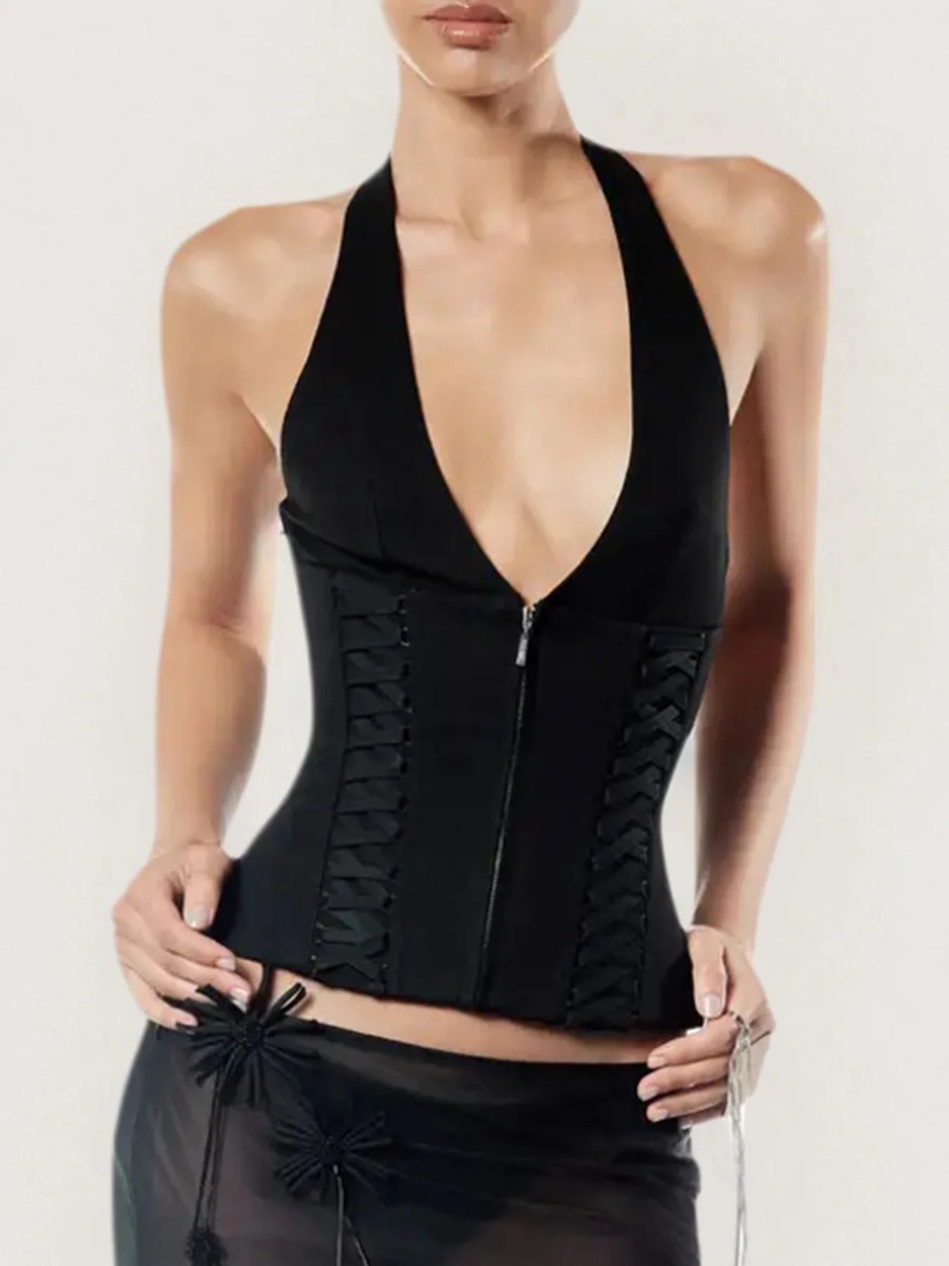 Jennie Same Style Halterneck Deep V-Neck Strap Corset Vest Sexy Hot Girl Slimming Versatile Crop Top