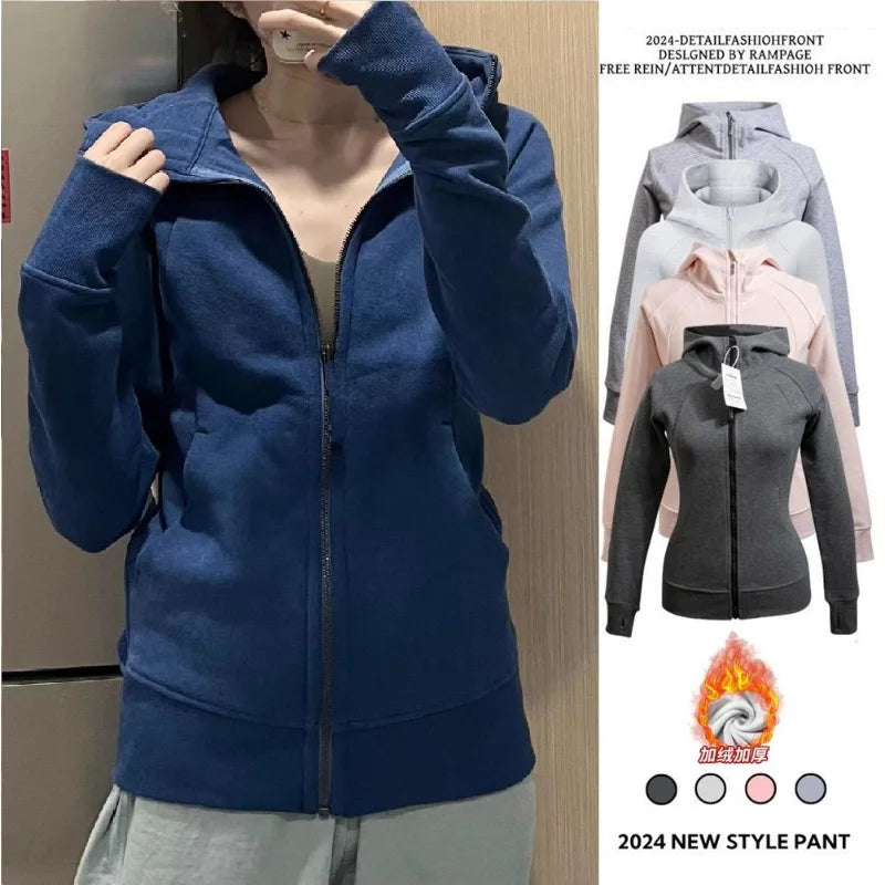 Slim Fit Hoodie Jacket Women's Spring Autumn Versatile Shoulder Length Waist Cinched Sporty Open Cardigan Hooded Top