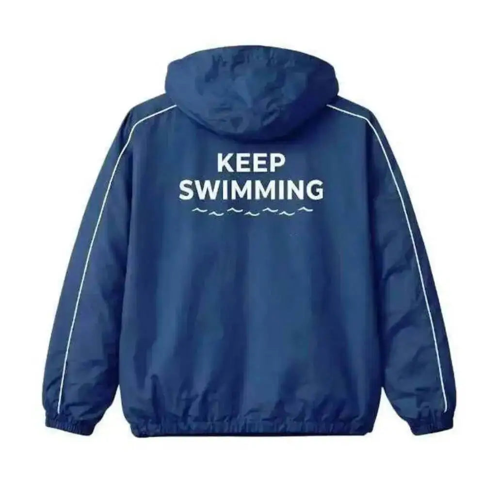 Kpop Keep Swimming Print Zipper Blue Hooded Windbreaker Jacket Men Women Men Outdoor Casual Keep Swimming Coat