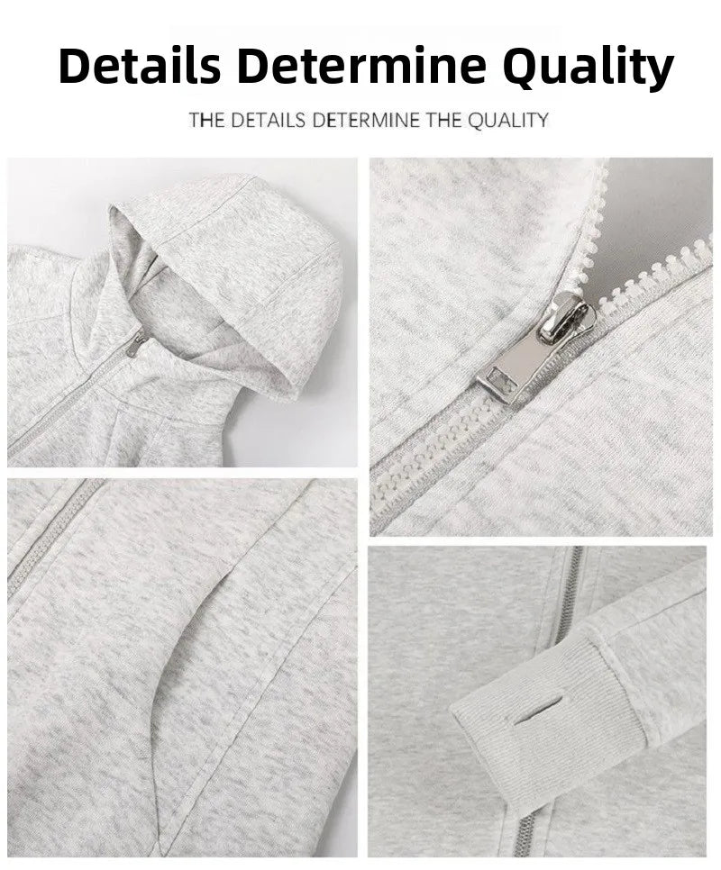 Slim Fit Hoodie Jacket Women's Spring Autumn Versatile Shoulder Length Waist Cinched Sporty Open Cardigan Hooded Top