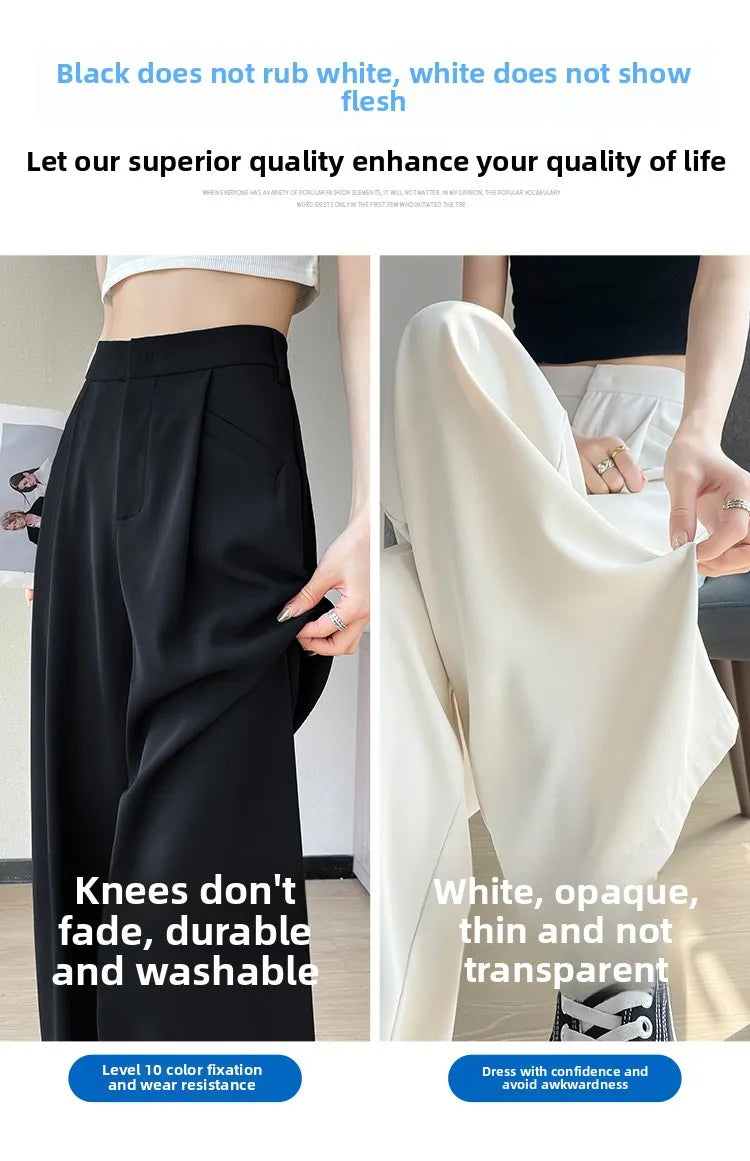 New Ice Silk Thin Straight Leg Suit Pants Women's Summer White Narrow Version XS1452025 High Waist Wide Leg Cotton Blend