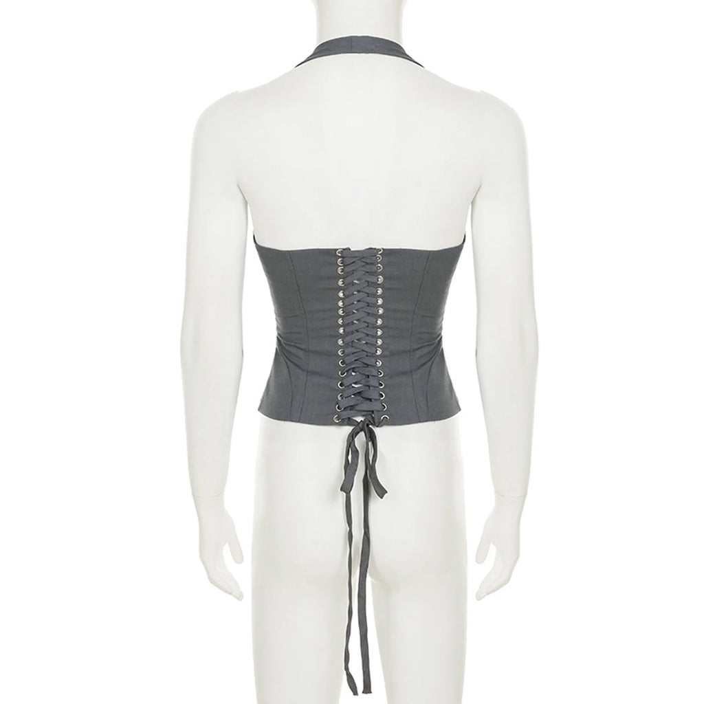 Jennie Same Style Halterneck Deep V-Neck Strap Corset Vest Sexy Hot Girl Slimming Versatile Crop Top