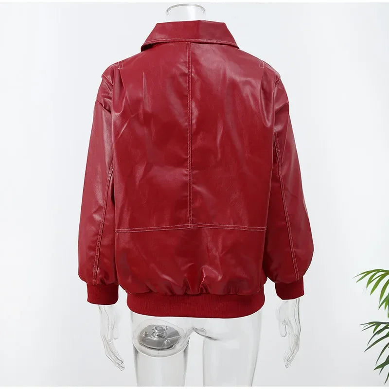 Solid Patchwork Cropped Coats Women Casual Lapel Long Sleeve Loose Zipper Pocket Short Jacket Fashion Autumn Lady Street Outwear