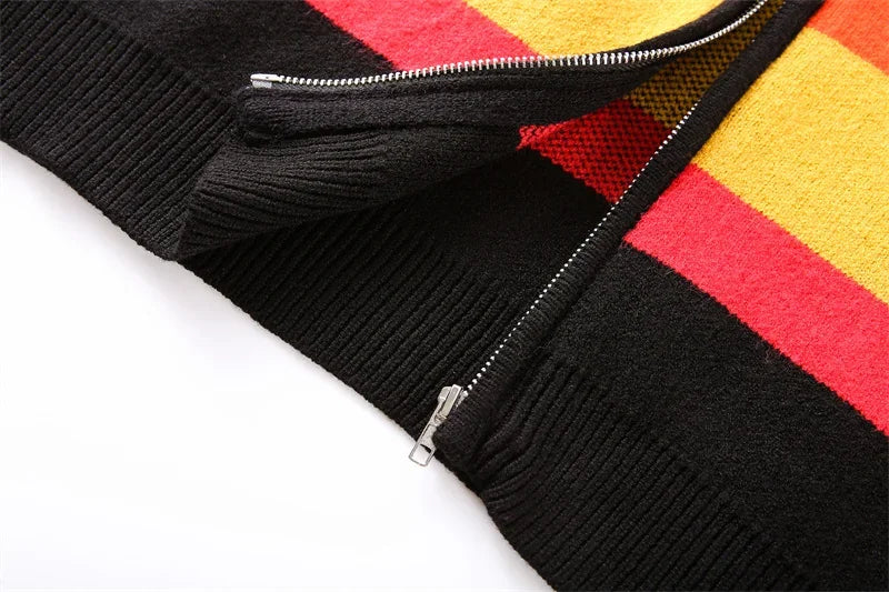 Autumn Winter New Letter Patchwork Color Streetwear Long Sleeve Round Neck Female Jacket Casual Zipper Women Knitted Coats