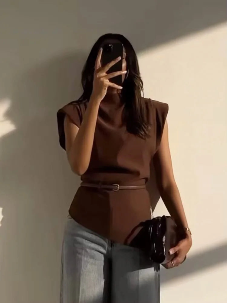 HH Women Fashion Y2K Wine Red Tank Tops Asymmetry Pleated Sleeveless Elegant Vest Summer Back Zipper Chic Slim Streetwear Top