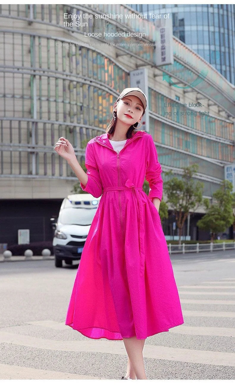 Women Clothing 2024 Women's Ultra-thin Windbreaker Mid-length Summer Sun Protection Clothes Coat Trend Korean Anti-UV Sun Cloak