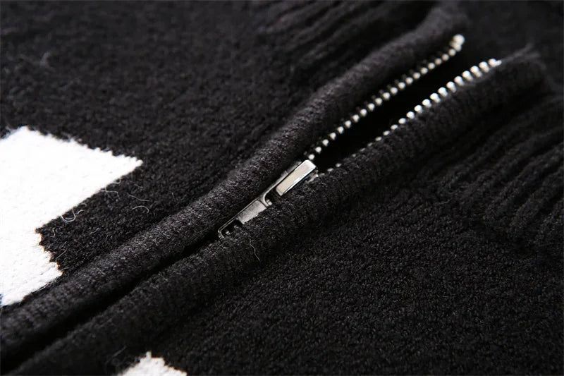 Autumn Winter New Letter Patchwork Color Streetwear Long Sleeve Round Neck Female Jacket Casual Zipper Women Knitted Coats