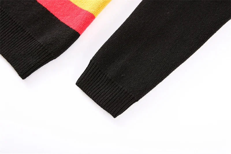Autumn Winter New Letter Patchwork Color Streetwear Long Sleeve Round Neck Female Jacket Casual Zipper Women Knitted Coats