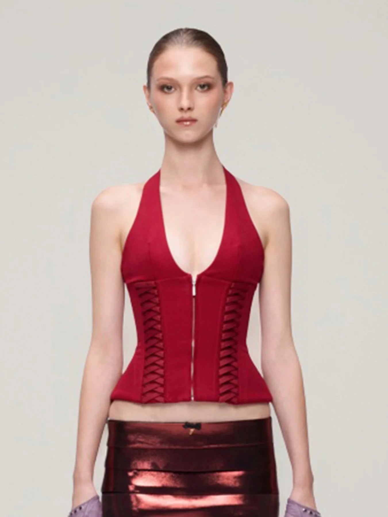Jennie Same Style Halterneck Deep V-Neck Strap Corset Vest Sexy Hot Girl Slimming Versatile Crop Top