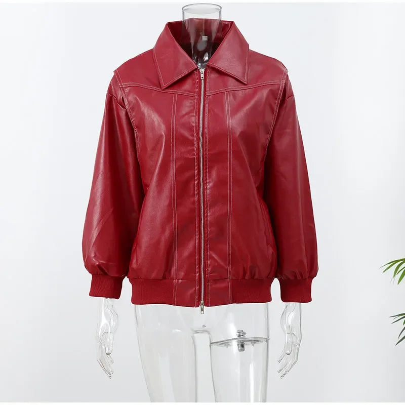 Solid Patchwork Cropped Coats Women Casual Lapel Long Sleeve Loose Zipper Pocket Short Jacket Fashion Autumn Lady Street Outwear
