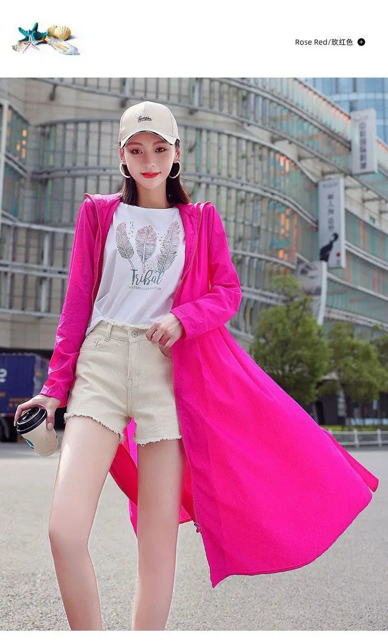 Women Clothing 2024 Women's Ultra-thin Windbreaker Mid-length Summer Sun Protection Clothes Coat Trend Korean Anti-UV Sun Cloak