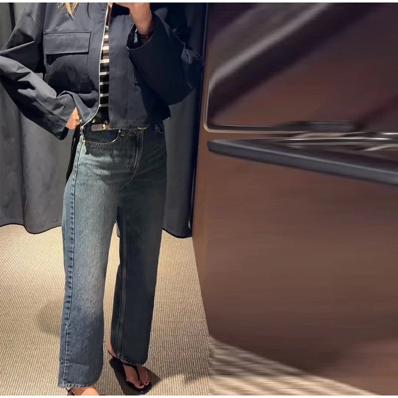Stand Collar Hidden Button Zipper Cropped Jacket Slouchy Long Sleeve 2026 Spring Chic Commuter Women Outerwear Casual Lady Coat