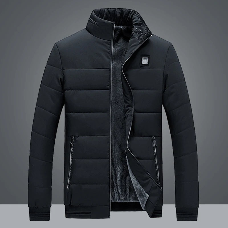 Puffer Jacket Mens Fleece Lined Thick Parkas Stand Collar Jacket Men's Coat Winter Warm Thick Coat Quilted Padded Jacket Outwear