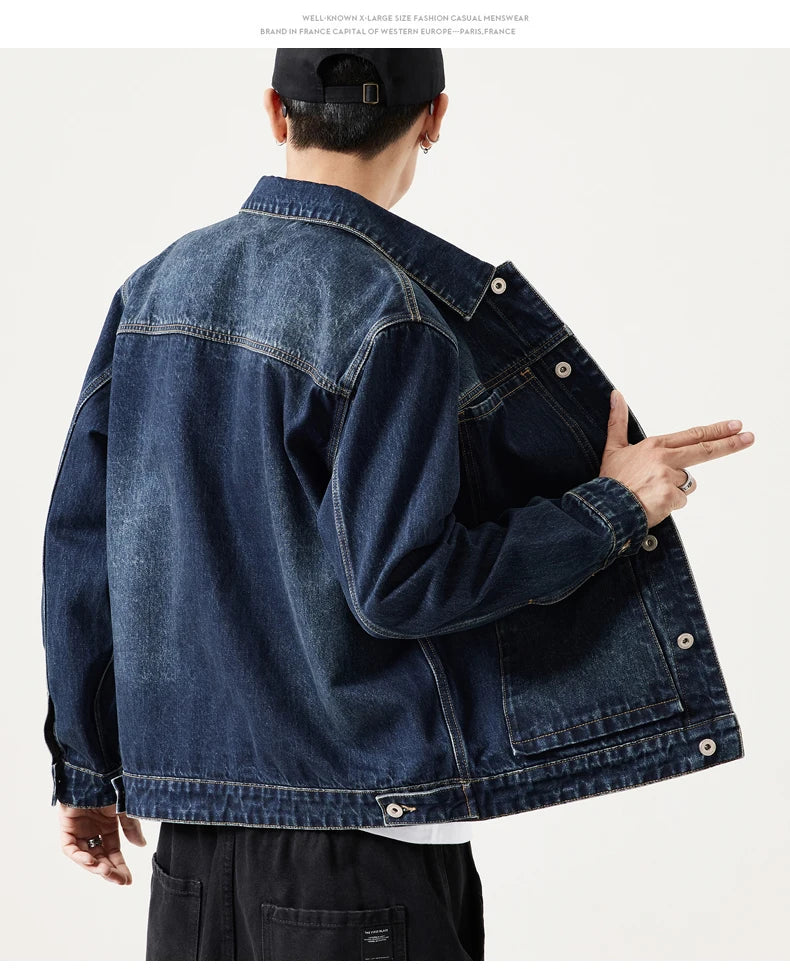 Plus Size Denim Jacket Men Vintage Fashion Streetwear Loose Casual Oversize Denim Cargo Jacket 7XL 6XL Jeans Coat Outerwear