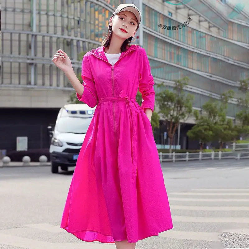 Women Clothing 2024 Women's Ultra-thin Windbreaker Mid-length Summer Sun Protection Clothes Coat Trend Korean Anti-UV Sun Cloak