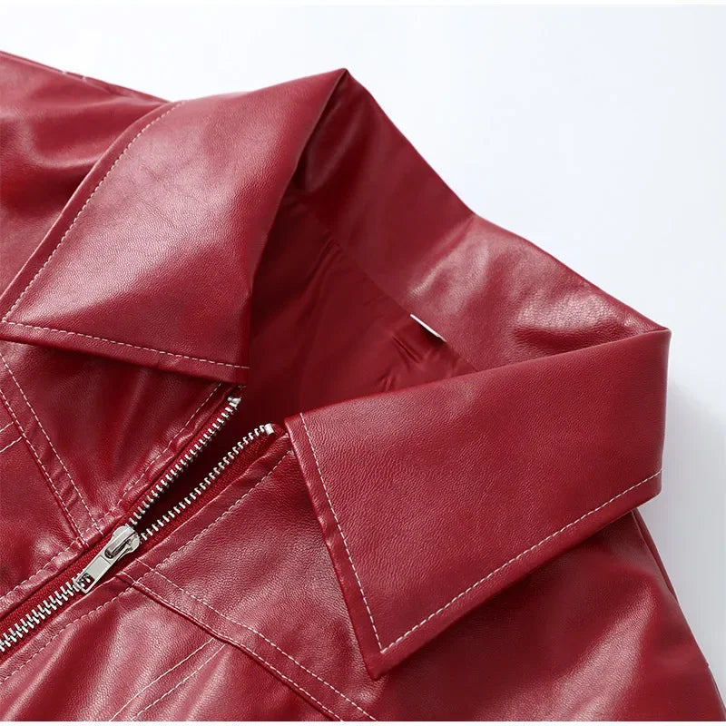 Solid Patchwork Cropped Coats Women Casual Lapel Long Sleeve Loose Zipper Pocket Short Jacket Fashion Autumn Lady Street Outwear