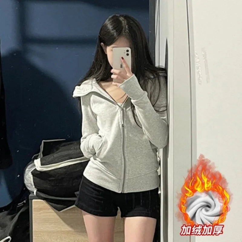 Slim Fit Hoodie Jacket Women's Spring Autumn Versatile Shoulder Length Waist Cinched Sporty Open Cardigan Hooded Top