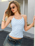 Dulzura Backless Lace Up Polka Dot Slim Camisole Women'S Fashion Sexy Causal Y2K Top Party Vacation Street Style Summer Clothes