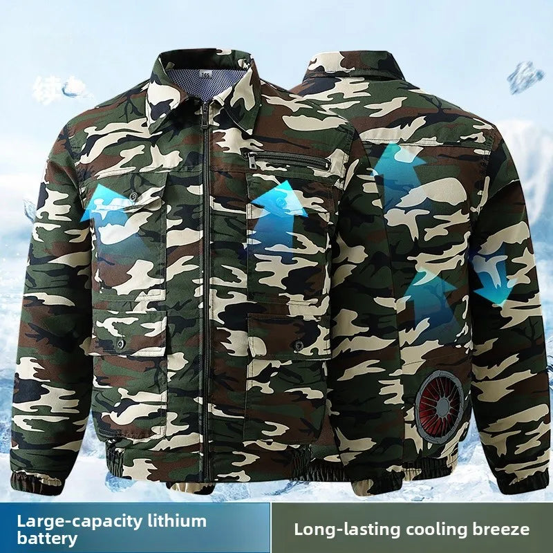 Summer Anti-Heat Cooling Camouflage Air Conditioning Workwear Thin Model Construction Site Electric Welding Wearable Fan Inst...