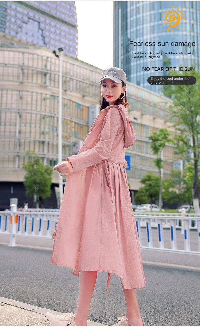 Women Clothing 2024 Women's Ultra-thin Windbreaker Mid-length Summer Sun Protection Clothes Coat Trend Korean Anti-UV Sun Cloak