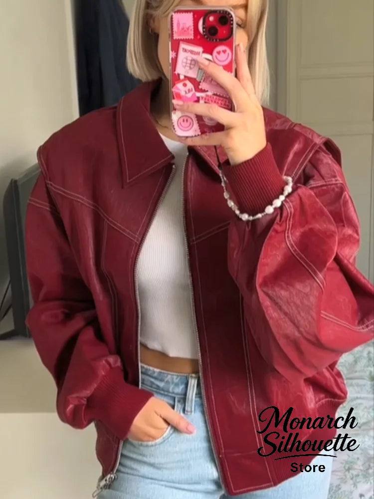 Solid Patchwork Cropped Coats Women Casual Lapel Long Sleeve Loose Zipper Pocket Short Jacket Fashion Autumn Lady Street Outwear