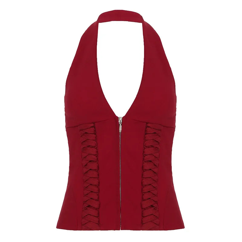 Jennie Same Style Halterneck Deep V-Neck Strap Corset Vest Sexy Hot Girl Slimming Versatile Crop Top