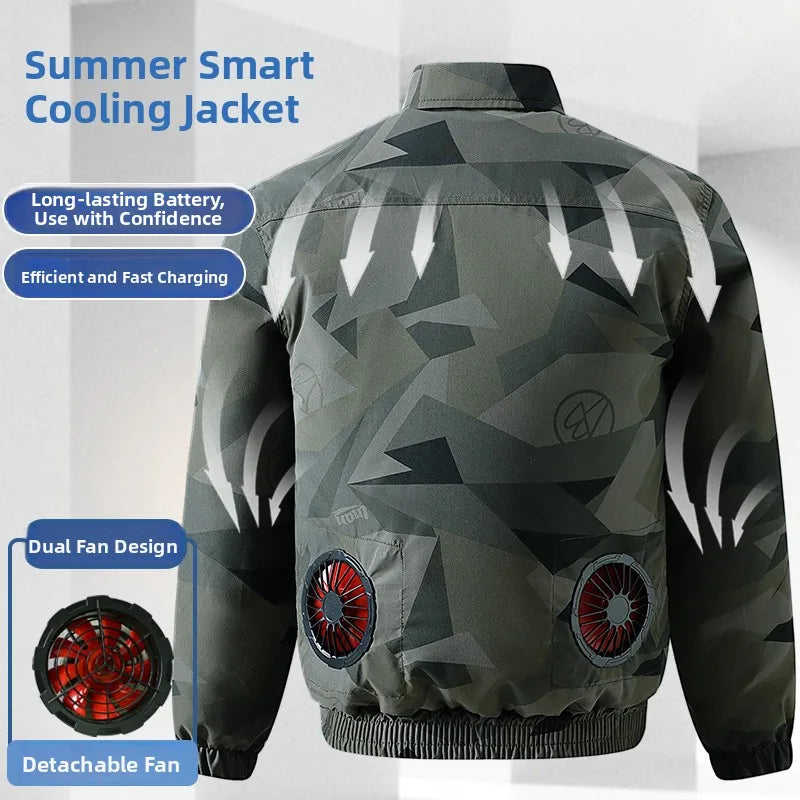 Summer Anti-Heat Cooling Camouflage Air Conditioning Workwear Thin Model Construction Site Electric Welding Wearable Fan Inst...