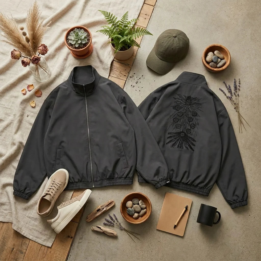 Trendy Black Patterned Embroidered Jacket Y2K Men and Womens Street Style Loose Oversized Casual Jacket with Decorative Details