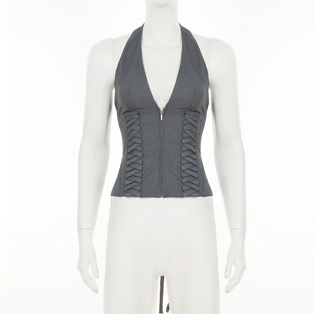 Jennie Same Style Halterneck Deep V-Neck Strap Corset Vest Sexy Hot Girl Slimming Versatile Crop Top
