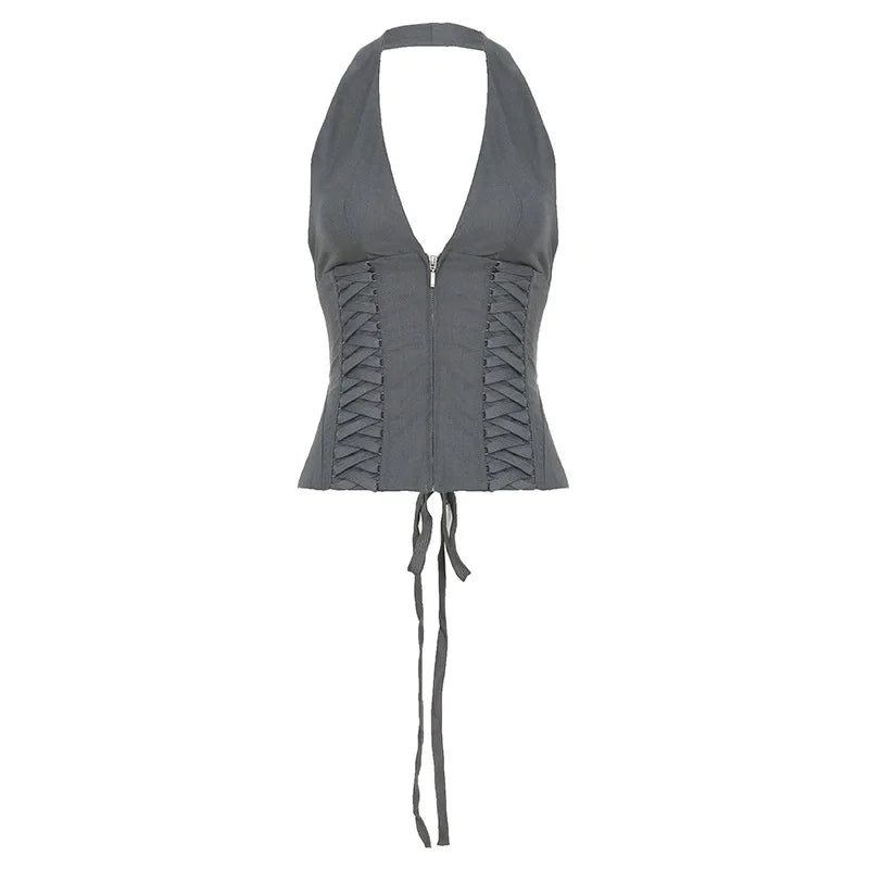 Jennie Same Style Halterneck Deep V-Neck Strap Corset Vest Sexy Hot Girl Slimming Versatile Crop Top