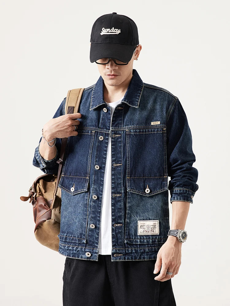 Plus Size Denim Jacket Men Vintage Fashion Streetwear Loose Casual Oversize Denim Cargo Jacket 7XL 6XL Jeans Coat Outerwear
