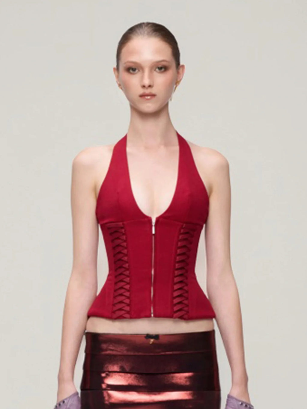 Jennie Same Style Halterneck Deep V-Neck Strap Corset Vest Sexy Hot Girl Slimming Versatile Crop Top