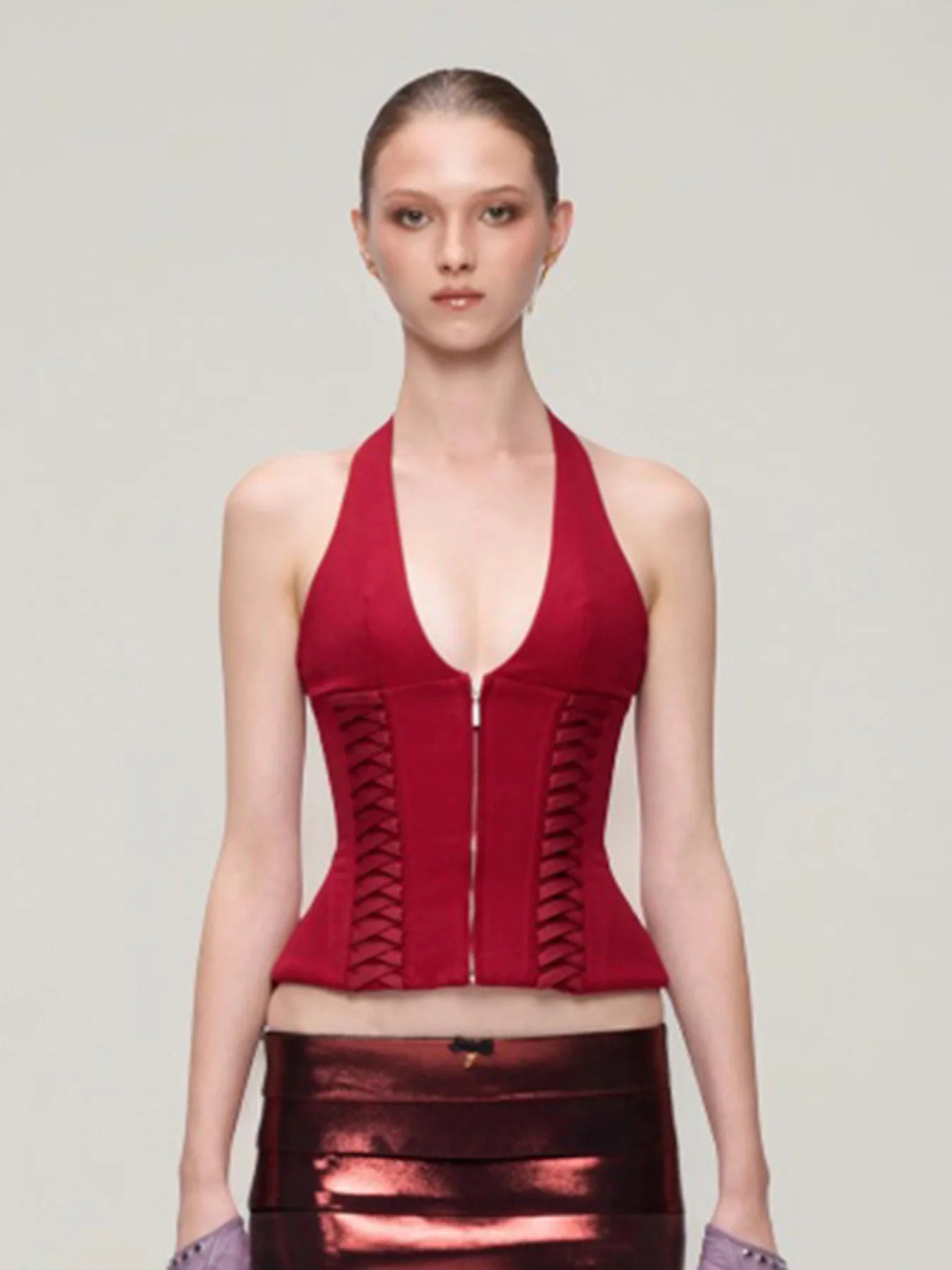 Jennie Same Style Halterneck Deep V-Neck Strap Corset Vest Sexy Hot Girl Slimming Versatile Crop Top