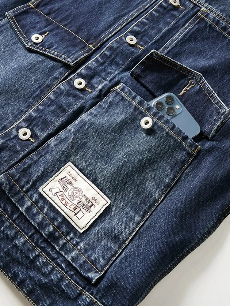 Plus Size Denim Jacket Men Vintage Fashion Streetwear Loose Casual Oversize Denim Cargo Jacket 7XL 6XL Jeans Coat Outerwear