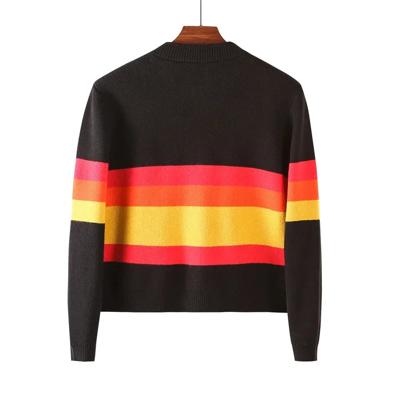 Autumn Winter New Letter Patchwork Color Streetwear Long Sleeve Round Neck Female Jacket Casual Zipper Women Knitted Coats