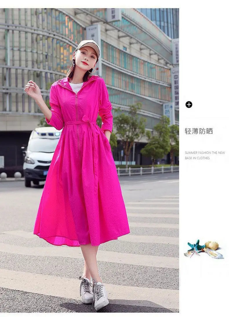 Women Clothing 2024 Women's Ultra-thin Windbreaker Mid-length Summer Sun Protection Clothes Coat Trend Korean Anti-UV Sun Cloak