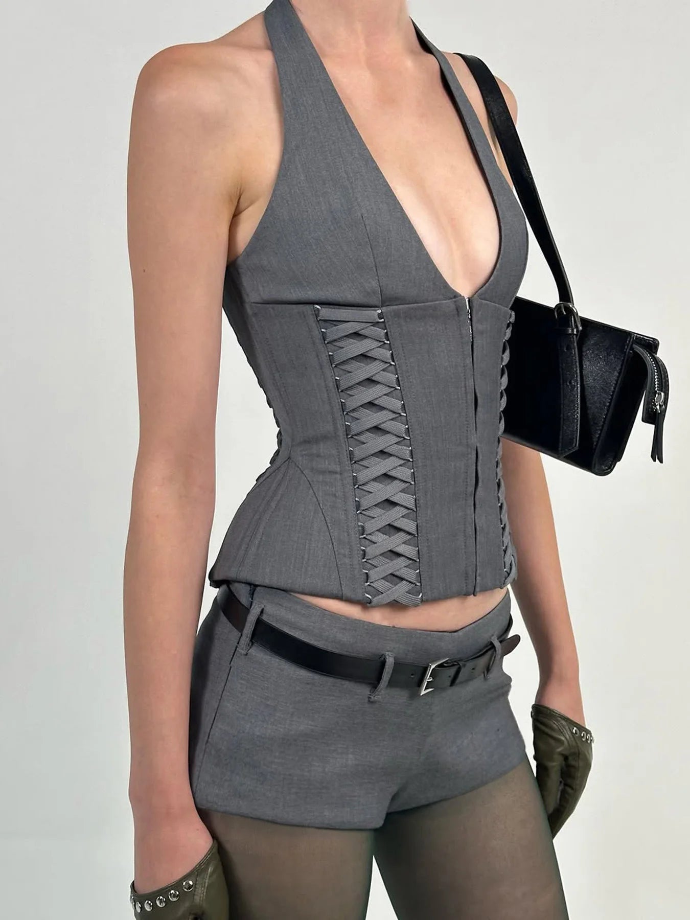 Jennie Same Style Halterneck Deep V-Neck Strap Corset Vest Sexy Hot Girl Slimming Versatile Crop Top