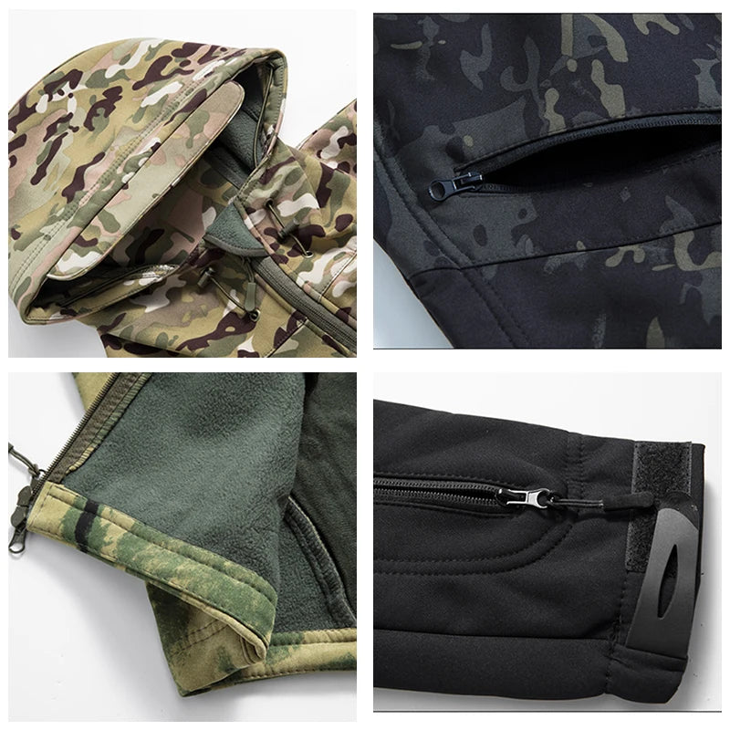 Lurker Shark Skin Soft Shell Tactical Jacket Men Waterproof Fleece Hooded Coat Hunt Clothes Autumn New Outdoor Camouflage Jacket