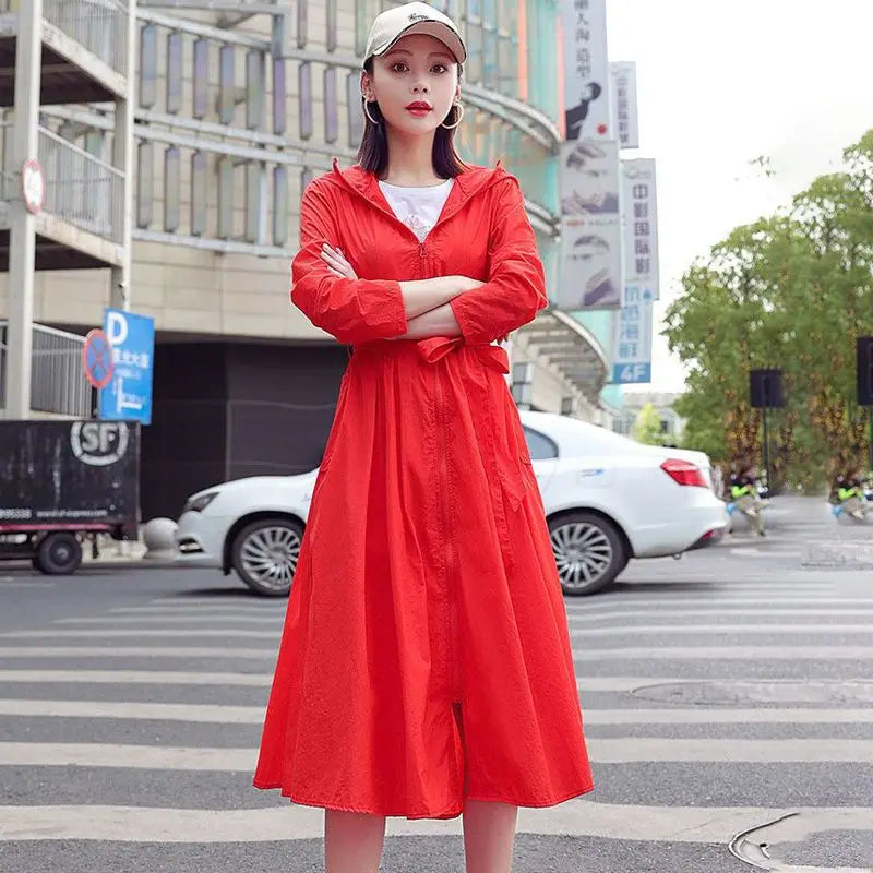 Women Clothing 2024 Women's Ultra-thin Windbreaker Mid-length Summer Sun Protection Clothes Coat Trend Korean Anti-UV Sun Cloak