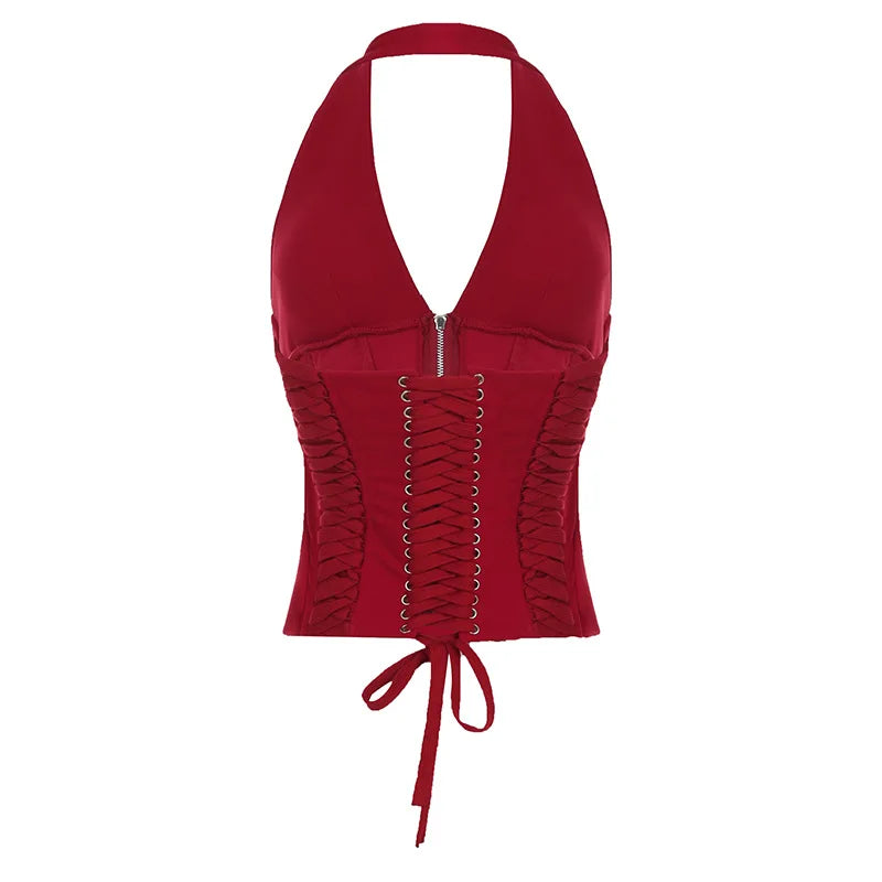 Jennie Same Style Halterneck Deep V-Neck Strap Corset Vest Sexy Hot Girl Slimming Versatile Crop Top