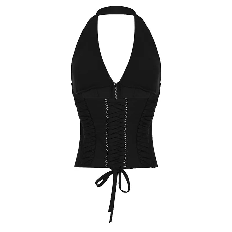 Jennie Same Style Halterneck Deep V-Neck Strap Corset Vest Sexy Hot Girl Slimming Versatile Crop Top