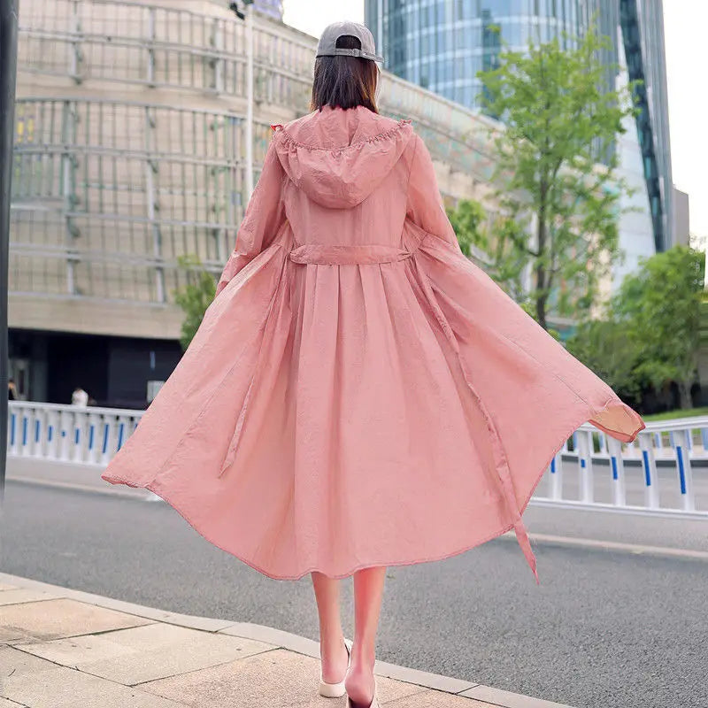 Women Clothing 2024 Women's Ultra-thin Windbreaker Mid-length Summer Sun Protection Clothes Coat Trend Korean Anti-UV Sun Cloak