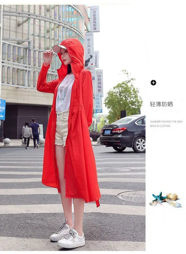 Women Clothing 2024 Women's Ultra-thin Windbreaker Mid-length Summer Sun Protection Clothes Coat Trend Korean Anti-UV Sun Cloak