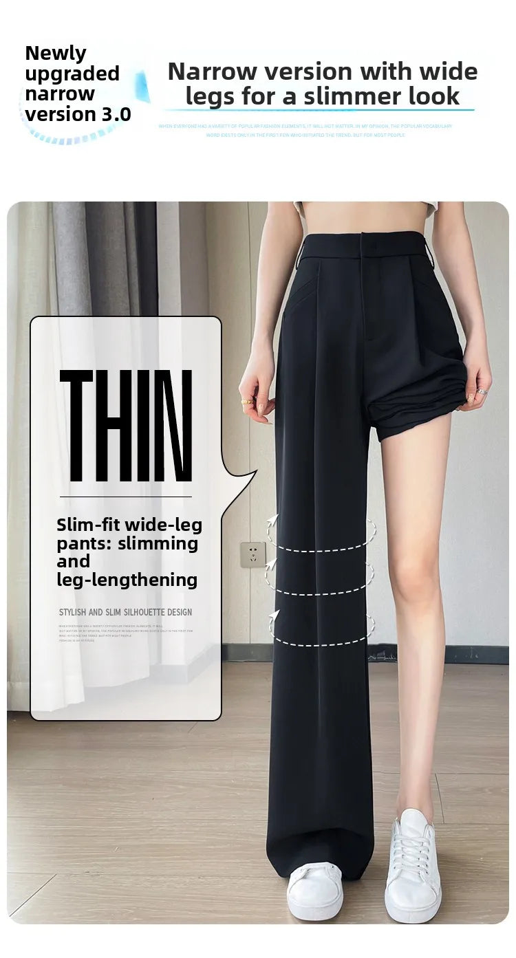 New Ice Silk Thin Straight Leg Suit Pants Women's Summer White Narrow Version XS1452025 High Waist Wide Leg Cotton Blend