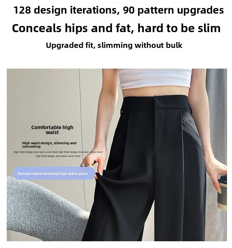 New Ice Silk Thin Straight Leg Suit Pants Women's Summer White Narrow Version XS1452025 High Waist Wide Leg Cotton Blend